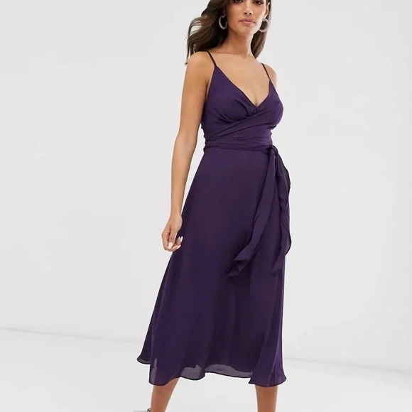 knee length dresses for ladies Rent ASOS DESIGN Collared Wrap Midi Dress With Tie Belt In Terracotta main image 1